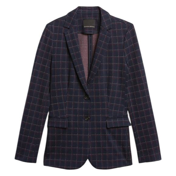 Banana Republic Unstructured Check Plaid Blazer Jacket Navy Size 4 - Picture 1 of 9